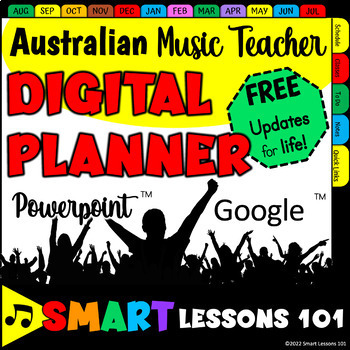 Preview of 2024 Australian Digital Music Teacher Planner Editable PPT Google FREE Updates