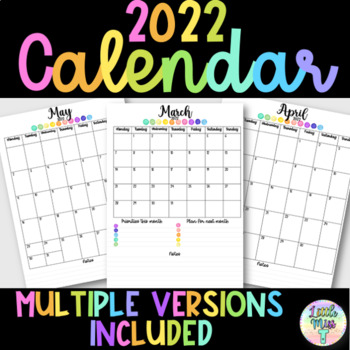 2022 Calendar by LittleMissT | TPT