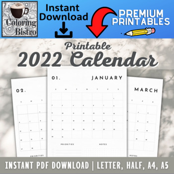 2022 Calendar Printable - Minimal Calendar - Year Planner - Year Overview