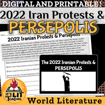 Preview of 2022 Iranian Protests & Persepolis by Marjane Satrapi Lesson & Writing Activity