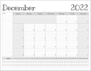 Preview of 2022 Jan-Dec Printable Planner Calendar