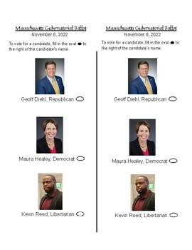 Preview of 2022 Massachusetts Gubernatorial/Governor Race Mock Ballot, Grades K-2