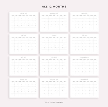 2022 monthly calendar landscape printable calendar template year calendar
