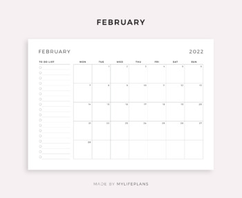 2022 Monthly To Do List Landscape, Monthly Organizer, Month At a Glance