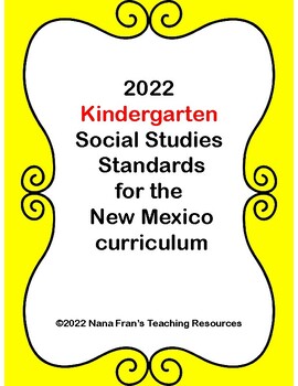 Preview of 2022 New Mexico Kindergarten Social Studies I Can Statement Posters - Yellow