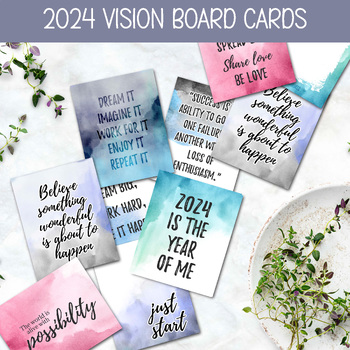 Preview of 2024 POSITIVE QUOTE CARDS TEENS, VISION BOARD PRINTABLES, NEW YEAR GOAL SETTING