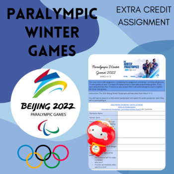 Preview of 2022 Paralympic Winter Games Assignment - Extra Credit - PE Assignment