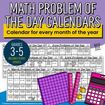 Preview of 2024 Problem of the Day Calendars for Grades 3-5 - PRINTABLE