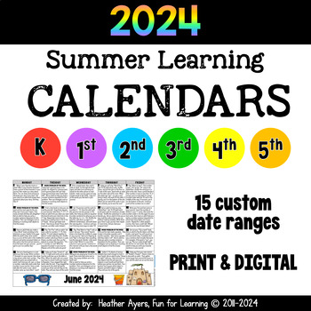 Preview of 2024 Summer Learning Calendars {K-5 BUNDLE}