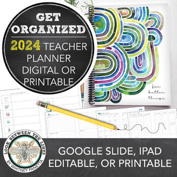Preview of Teacher Planner w 2024 Calendar Printable PDF & Digital Editable w Google Slides