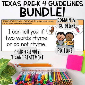 Preview of 2022 Texas Pre-K 4 Guidelines "I can" Statement Cards BUNDLE!