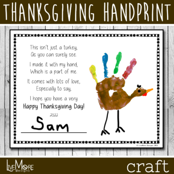 Preview of 2024 Thanksgiving Day Handprint and Poem Printable Art Craft