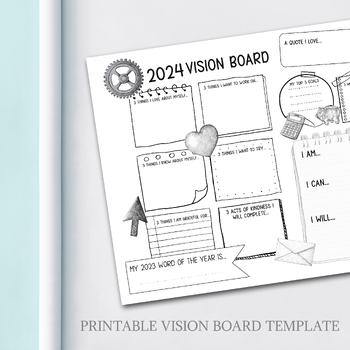 2022 VISION BOARD TEMPLATE FOR KIDS, PRINTABLE GOAL SETTING CHART, SEL ...