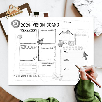 Preview of 2024 VISION BOARD TEMPLATE KIDS, PRINTABLE GOAL SETTING CHART, SEL ACTIVITY