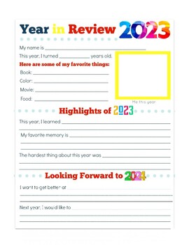 Preview of 2023 YEAR IN REVIEW, BUNDLE 5 PAGES, NEW YEARS 2024 ACTIVITIES