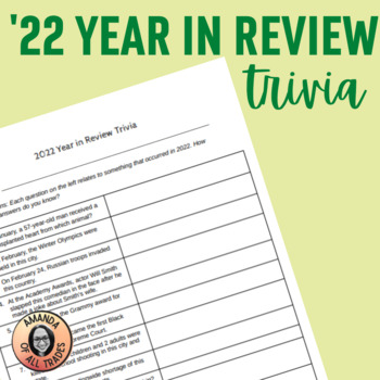 Preview of 2022 Year in Review Current Events Trivia with Answer Key Quiz Bowl