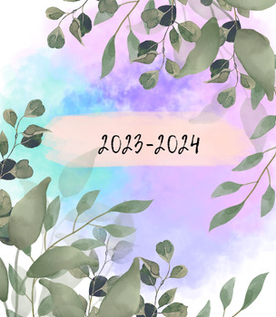 Preview of 2023-2024 Art Teacher Planner, Eucalyptus watercolor theme