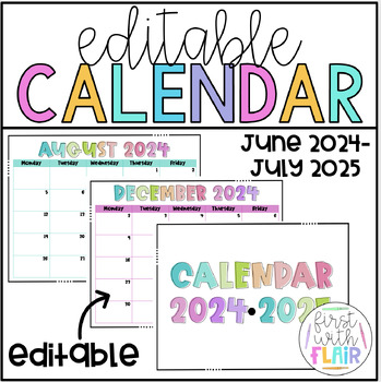 Preview of 2024-2025 Calendar | Editable or Ready to Print