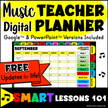 Preview of 2023-2024 Digital Music Teacher Planner Editable PPT™️ | Google™️ FREE Updates!