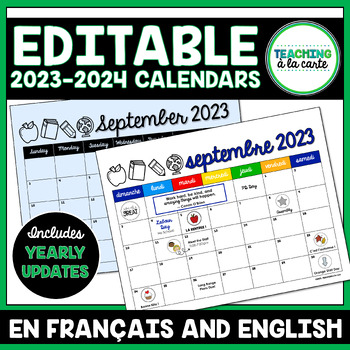 Preview of 2023-2024 EDITABLE Calendar Templates with Digital Stickers | French & English