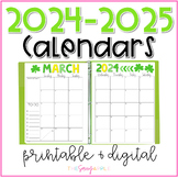 2024-2025 EDITABLE Monthly Calendars PRINT & DIGITAL: 2-Pa