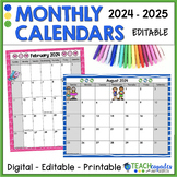 Monthly Calendar Templates 2024 - 2025 Editable, Printable