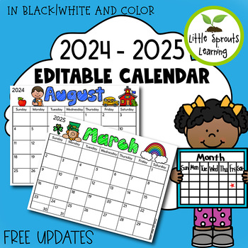 Preview of 2023-2024 Editable Monthly Calendar with Free Updates