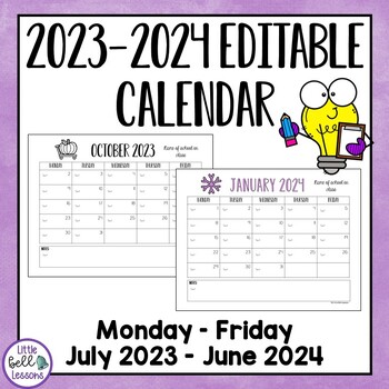 Preview of 2023-2024 Editable Monthly Calendars