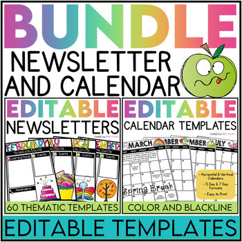 Preview of 2024-2025 Editable Newsletter & Calendar Templates BUNDLE (Color AND Blackline)