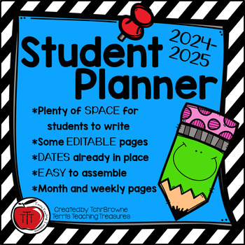 Preview of 2023-2024 Editable Student Planner - Printable - FREE Updates for LIFE