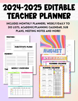 Preview of 2023-2024 Editable Teacher/Life Planner