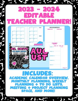 Preview of 2023 - 2024 Editable Teacher Planner
