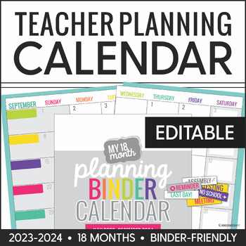 Preview of [Expires Soon] 2023-2024 Editable Teacher Planning Calendar Template