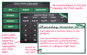 Preview of 2023 2024 Interactive Digital Calendar Homework Classwork Agenda Organization