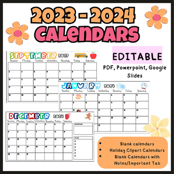 2023 - 2024 Monthly Editable Calendars Printable & Digital | TPT