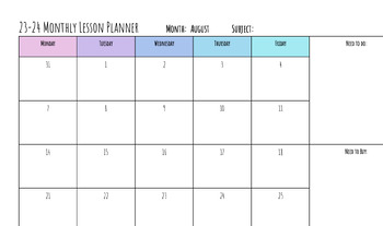 Preview of 2023-2024 Monthly Lesson Planner