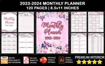 Preview of 2023-2024 Monthly Planner  + cover ready print