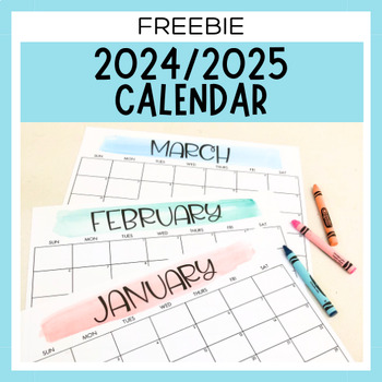 Preview of 2024 / 2025 Printable Calendar | Watercolor | Monthly Teacher Planner Freebie