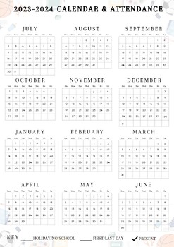 2023-2024 School Year Calendar - Homeschool Attendance Calendar (School ...
