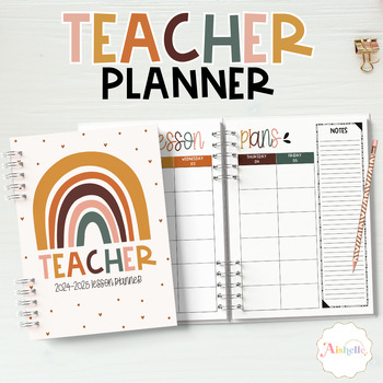 Preview of Teacher Planner 2024-2025 Printable | Teacher Binder | Boho Rainbow Planner