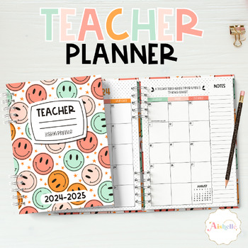 Preview of 2024-2025 Teacher Planner Printable | Teacher Binder | Groovy Smiley faces #2