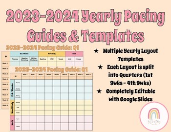 Preview of 2023-2024 Yearly Pacing Guides and Templates (Editable)