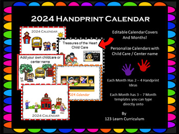 Preview of 2023, 2024 and 2025 Handprint Calendar - Editable - Free Updates Yearly