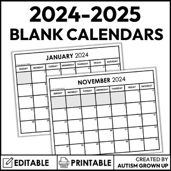 Preview of 2024-2025 Monthly Calendars | Print + Editable