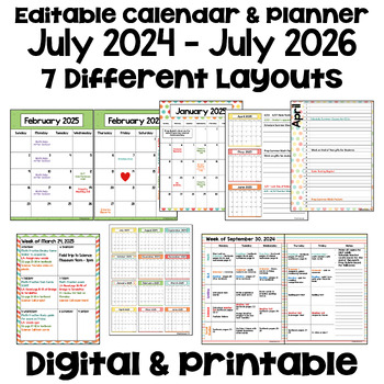 Preview of Teacher Planner and Editable Calendar 2024 - 2026