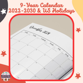 Preview of 2024-2030 Calendar Template with US Holiday (7-Year Calendar), Commercial Use