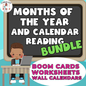Preview of 2023-24 Academic Year Months and Days, Calendar Reading BOOM Cards, Worksheets