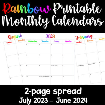 Preview of 2023-24 Calendar - 2 page spread RAINBOW printable!