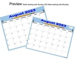2023-24 Calendar: 2 versions (Monday-Sunday and Sunday-Sat