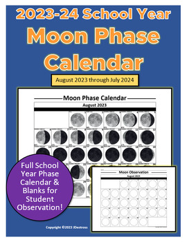 Preview of 2023-24 School Year Moon Phase Calendar (Lunar Calendar) & Observation Record